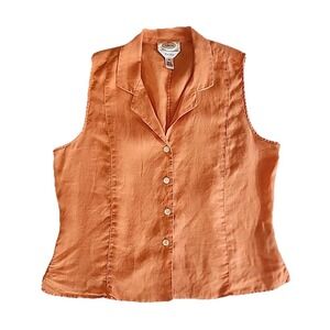 Talbots Button Up Blouse Womens Sz 12 Irish Linen‎ Sleeveless Classic Preppy